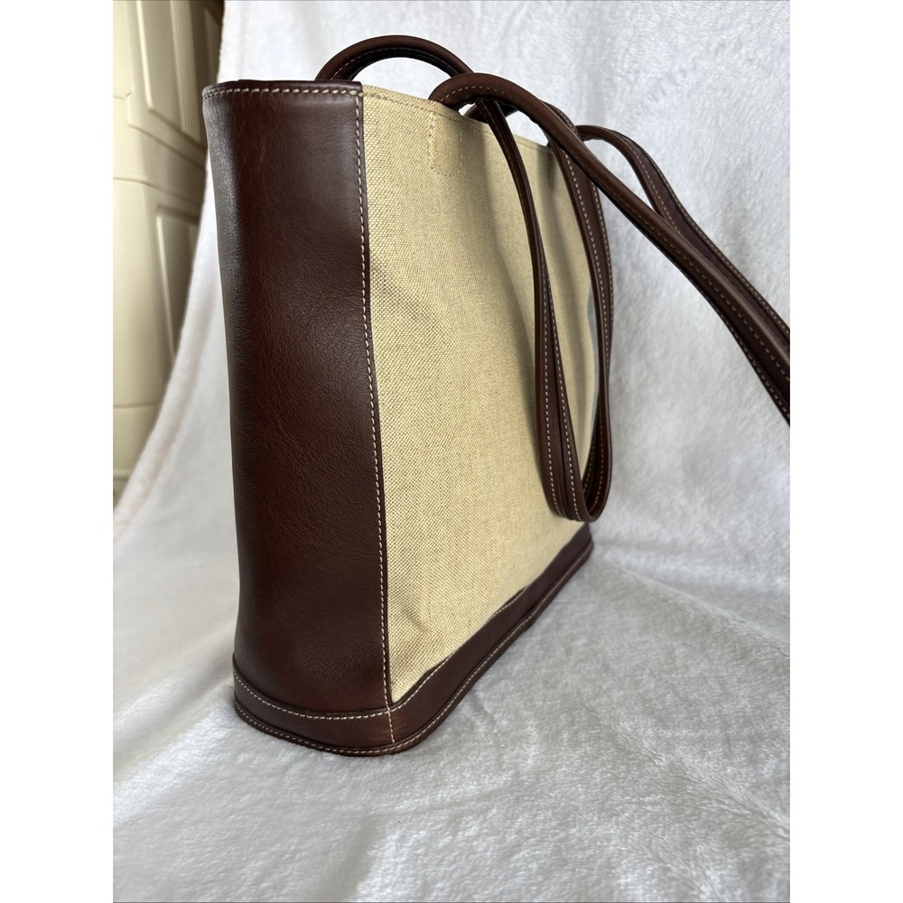 Vintage COACH Bleecker Linen Tote Bag Brown Leather 6122 90s USA - Picture 7 of 15